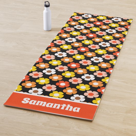 Retro Herbst Blume Muster Schwarz Yogamatte (Beispiel)