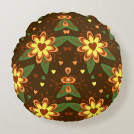 Retro-Herbst-Gänseblümchen-Blumen-Herz-Muster, Vin Rundes Kissen