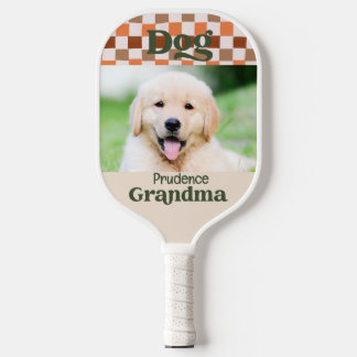 Retro-Herbst-Karo-Schachbrett-Hund-Oma-Foto Pickleball Schläger