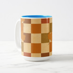Retro Herbst Karomuster Kürbismuster Zweifarbige Tasse