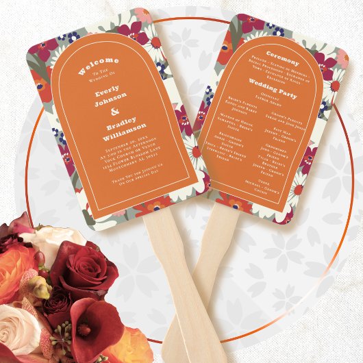 Retro-Herbst-Orange-Farbige-Blumen-Boho-Hochzeit Fächer