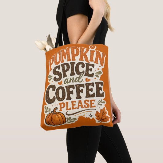 Retro Herbst Pumpkin Spice und Kaffee Bitte Tasche (Von Nahem)