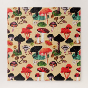 Retro-Herbst-Waldpilz-Aquarell Puzzle