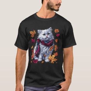 Retro Herbstblätter Perserkatze Herbstsaison Danke T-Shirt