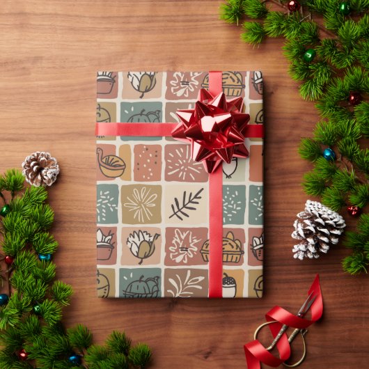 Retro-Herbsternte-Kachel-Muster Geschenkpapier (Feiertagsgeschenk)