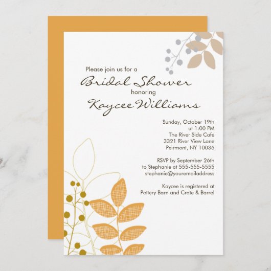 Retro Herbstlaub Herbstdusche Einladung (Vorne/Hinten)