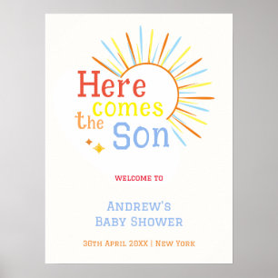 Retro Here Comes The Son Baby Shower Begrüßung Poster