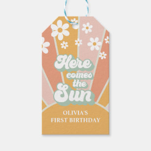 Retro Here comes the Sun Daisy Boho Geburtstag Geschenkanhänger