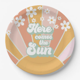 Retro Here comes the Sun Daisy Boho Geburtstag Pappteller
