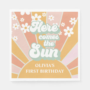 Retro Here comes the Sun Daisy Boho Geburtstag Serviette