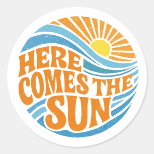 Retro "Here Comes The Sun" Groovy 70er Jahre Stran Runder Aufkleber