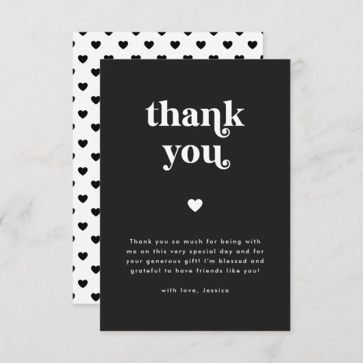 Retro Herz Black & White Baby Dusche Dankeskarte (Vorne/Hinten)