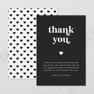 Retro Herz Black & White Baby Dusche Dankeskarte
