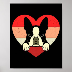 Retro-Herz Boston-Terrier-Hund Vintage-Valentinsta Poster