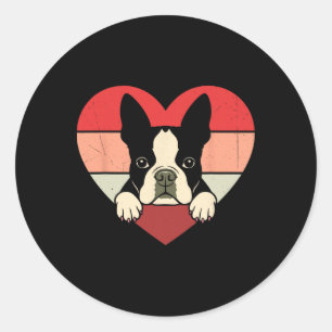 Retro Herz Boston Terrier Hund Vintage Valentinsta Runder Aufkleber