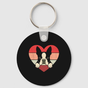 Retro Herz Boston Terrier Hund Vintage Valentinsta Schlüsselanhänger