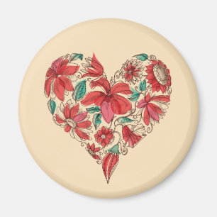 Retro-Herz der Blumen-Liebe-Symbol Magnet