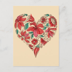 Retro-Herz der Blumen-Liebe-Symbol Postkarte