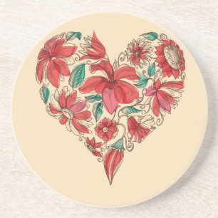 Retro-Herz der Blumen-Liebe-Symbol Sandstein Untersetzer