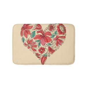 Retro Herz des Blumen-Liebesymbols Badematte
