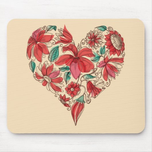 Retro Herz des Blumen-Liebesymbols Mousepad (Vorne)