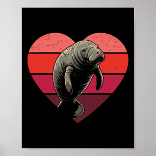 Retro Herz Manatee Vintage Valentinstag Damen Herr Poster