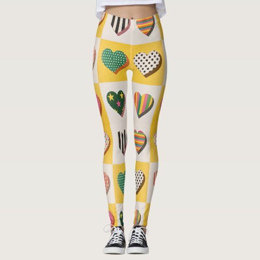 Retro-Herz-Raster Leggings (Vorderseite)