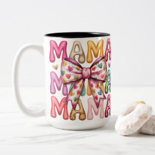Retro Herz-Schleife Mama gestapeltes Design Zweifarbige Tasse