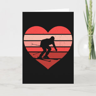 Retro-Herz Skifahren Ski Vintage Valentinstag Dame Karte