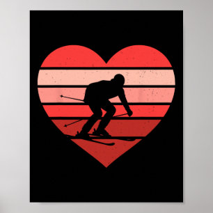 Retro-Herz Skifahren Ski Vintage Valentinstag Dame Poster