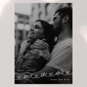 Retro-Herzen Schwarz-Weiß-Foto Moderne Hochzeit Save The Date