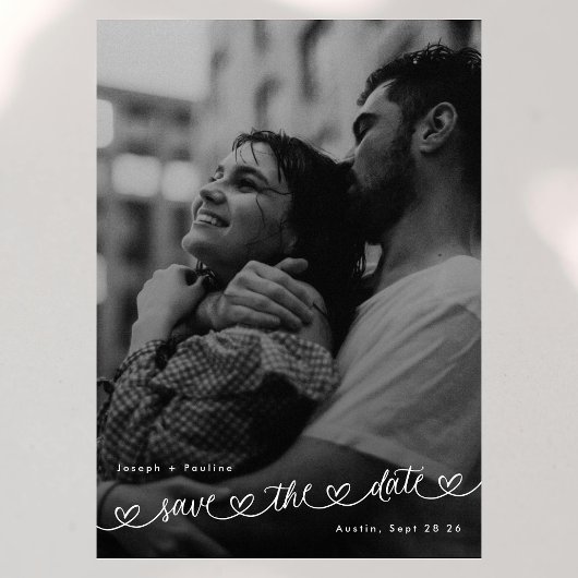 Retro-Herzen Schwarz-Weiß-Foto Moderne Hochzeit Save The Date