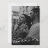 Retro-Herzen Schwarz-Weiß-Foto Moderne Hochzeit Save The Date (Vorderseite)