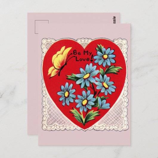 Retro Herzfrequenz und Blume Valentine Postkarte (Vorne/Hinten)