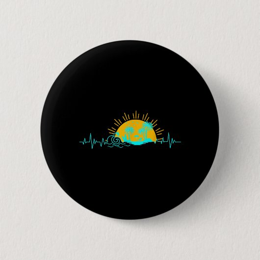 Retro Herzschlag Palme Trocal Strand Insel Button (Vorderseite)