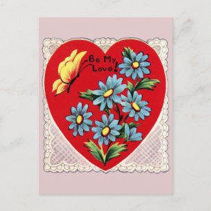 Retro-Herzspitze und Blumen Valentinstag Postkarte