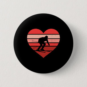 Retro Herzstück Skifahren Vintage Valentine Womens Button