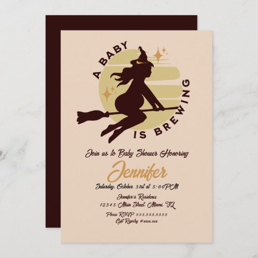 Retro Hexe Baby wird Baby-Dusche Einladung (Vorne/Hinten)