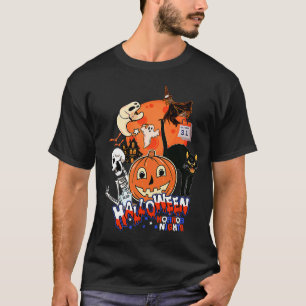 Retro Hexe Ghost Pumpkin Black Cat Skeleton Hall T-Shirt