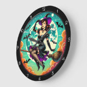 Retro-Hexe im Zimmer Große Wanduhr (Winkel)