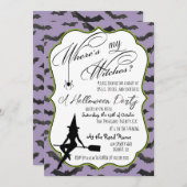 Retro Hexe Lila Halloween-Party einladen Einladung (Vorne/Hinten)