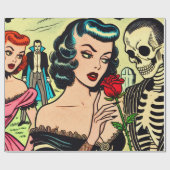 Retro Hexe Vampire Girl Horror Comic Geschenkpapier (Flach)