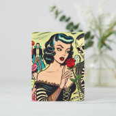 Retro Hexe Vampire Girl Horror Comic Postkarte (Stehend Vorderseite)