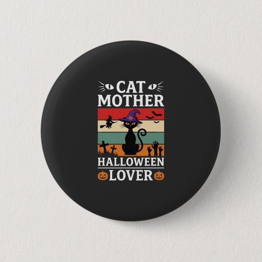 Retro-Hexen-Design für Halloween-Katz-Mutter-Liebh Button (Vorderseite)