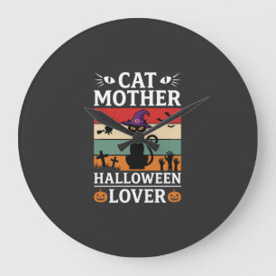 Retro-Hexen-Design für Halloween-Katz-Mutter-Liebh Große Wanduhr