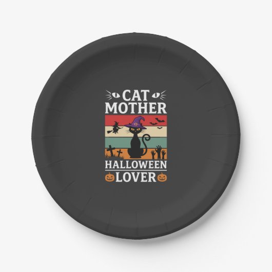 Retro-Hexen-Design für Halloween-Katz-Mutter-Liebh Pappteller (Vorderseite)