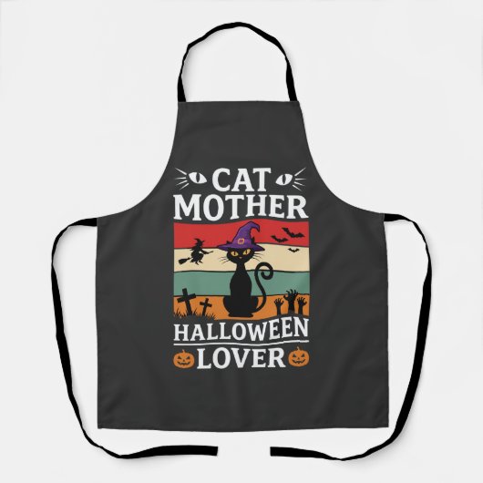 Retro-Hexen-Design für Halloween-Katz-Mutter-Liebh Schürze (Vorderseite)