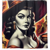 Retro-Hexen-Pin-up Duschvorhang (Vorderseite)