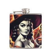 Retro-Hexen-Pin-up Flachmann (Vorderseite)