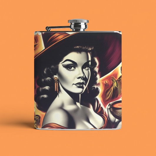 Retro-Hexen-Pin-up Flachmann